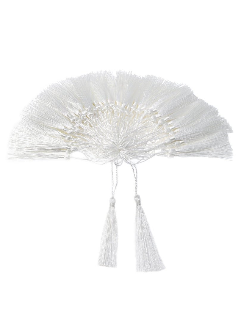100 Pieces of 5-Inch White Silk Handmade Soft Tassels with Rope Loop for DIY Jewelry Making and Craft Accessories (White) - Image 1
