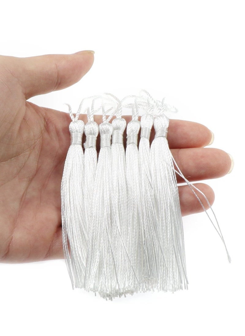 100 Pieces of 5-Inch White Silk Handmade Soft Tassels with Rope Loop for DIY Jewelry Making and Craft Accessories (White) - Image 2
