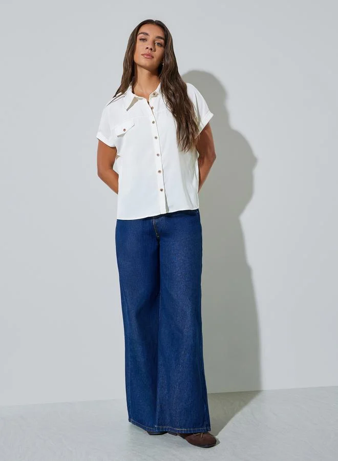 ستايلي Cream Short Sleeve Stitch Detail Shirt