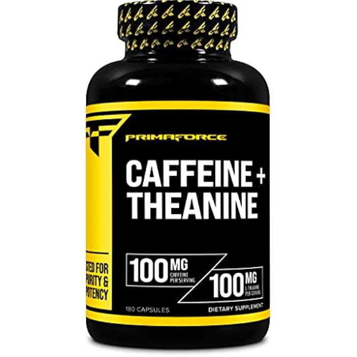 Primaforce Caffeine with L-Theanine, 100mg of Each, 180 Capsules, 180 Servings - Non-GMO, Soy Free, and Gluten Free - Image 1