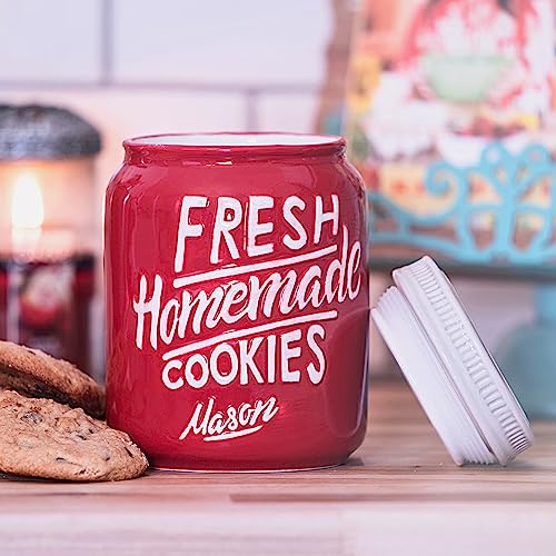 Goodscious Farmhouse Canisters Sets for the Kitchen - Mason Jar Ceramic Kitchen Utensil Holder, Spoon Rest, Cute Cookie Jar, Salt & Pepper Shaker Sets, Sponge Holder, Measuring Cups & Spoons (Red, 17-Pc Bundle) - Image 3