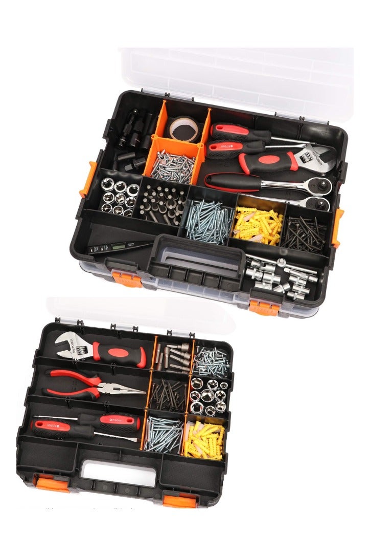 Double Side Tool Organizer with Impact Resistant Polymer and Customizable Removable Plastic Dividers, Hardware Box Storage, Excellent for Screws,Nuts,Small Parts, 34-Compartment, Black/Orange - Image 2