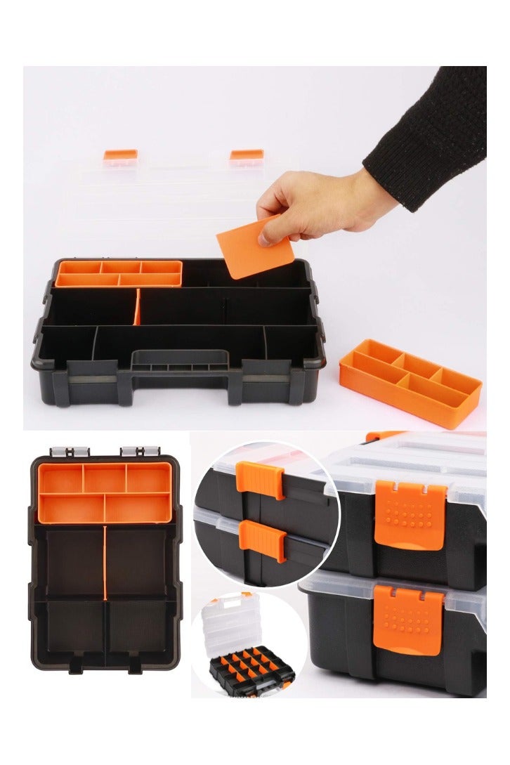 Double Side Tool Organizer with Impact Resistant Polymer and Customizable Removable Plastic Dividers, Hardware Box Storage, Excellent for Screws,Nuts,Small Parts, 34-Compartment, Black/Orange - Image 3