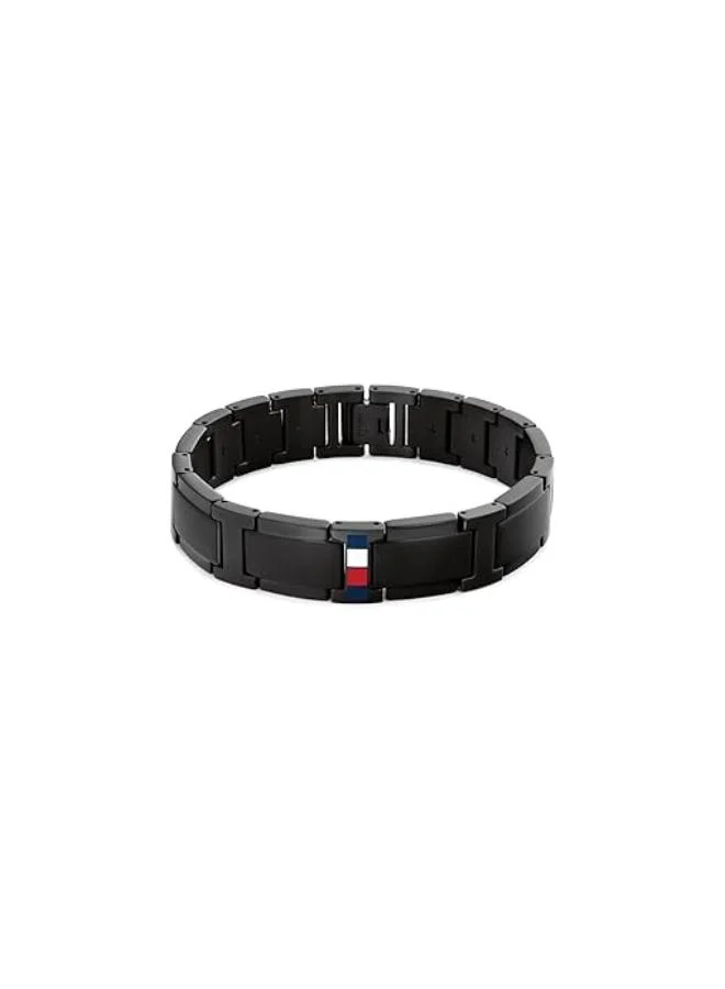 TOMMY HILFIGER Bracelet in Black Stainless Steel with the Iconic TH Flag