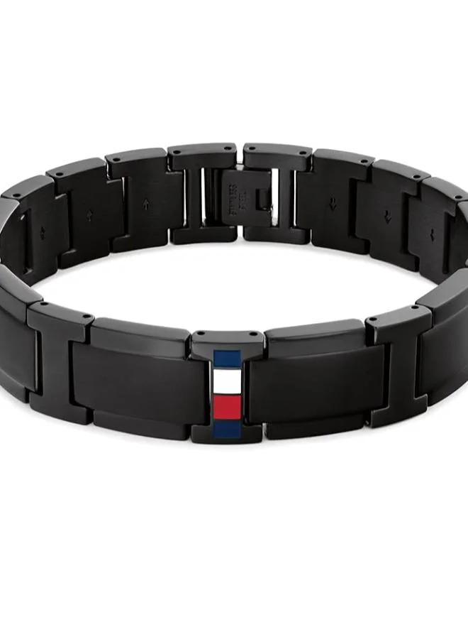 TOMMY HILFIGER Bracelet in Black Stainless Steel with the Iconic TH Flag