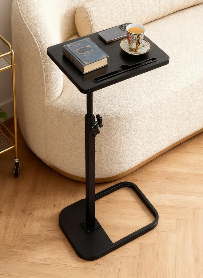 jessie Tv Tray C Table, Adjustable End Table for Couch 360° Swivel C Shaped End Table with Phone Tablet Slot for Living Room, Sofa, Bedside, Bathroom (Black) - Image 1