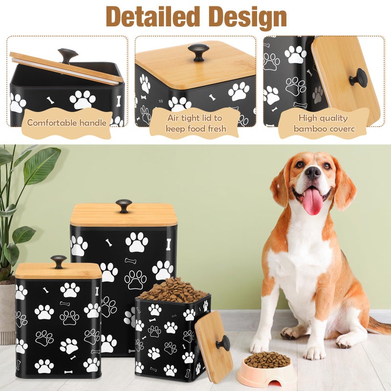 Reallnaive Airtight Dog Treat Container Set of 3 with Bamboo Lids, Metal Countertop Canisters for Dog Treats, Biscuits, Snacks, Decorative Pet Food Storage, Kitchen Counter, Valentine Gift(Black) - Image 3