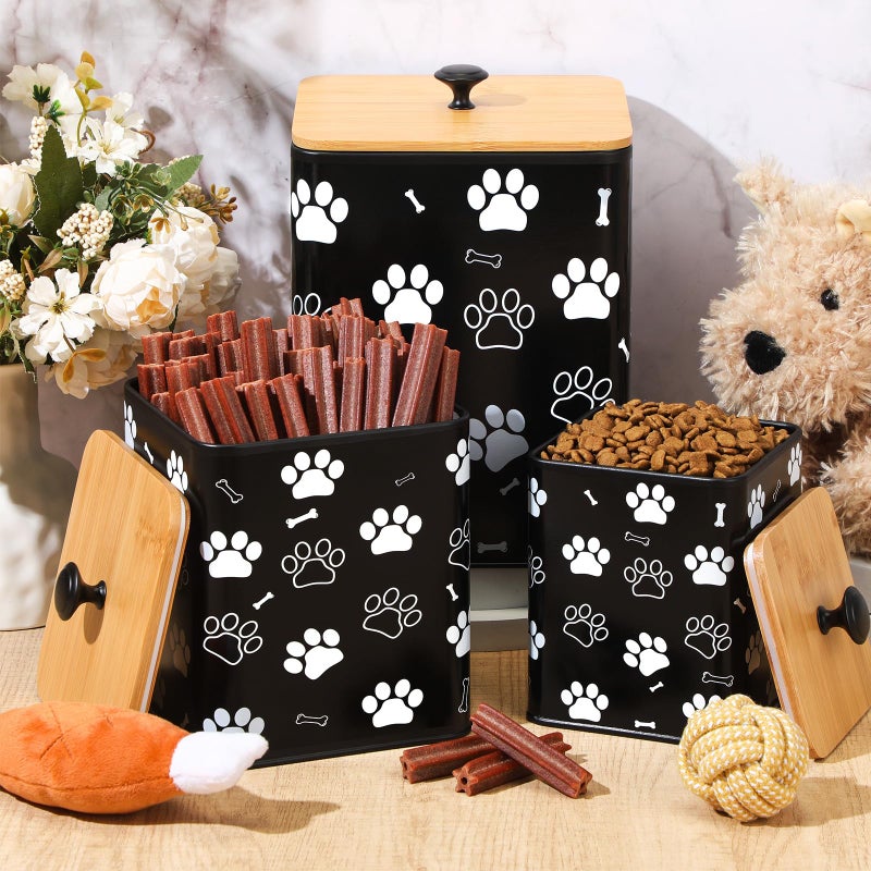 Reallnaive Airtight Dog Treat Container Set of 3 with Bamboo Lids, Metal Countertop Canisters for Dog Treats, Biscuits, Snacks, Decorative Pet Food Storage, Kitchen Counter, Valentine Gift(Black) - Image 4