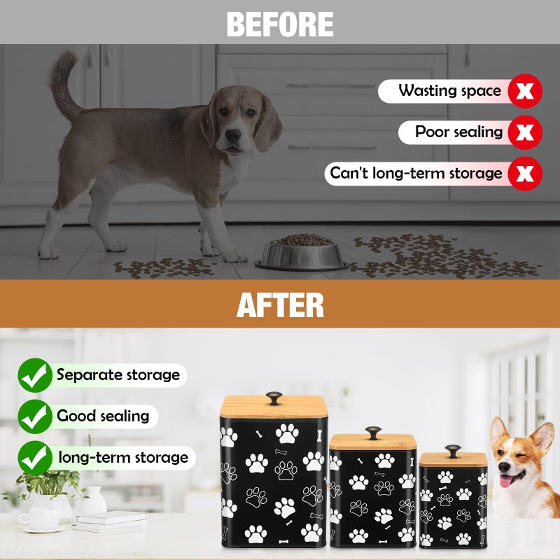 Reallnaive Airtight Dog Treat Container Set of 3 with Bamboo Lids, Metal Countertop Canisters for Dog Treats, Biscuits, Snacks, Decorative Pet Food Storage, Kitchen Counter, Valentine Gift(Black) - Image 5