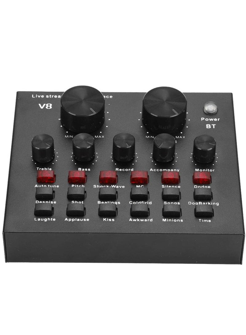 BORTONY V8 Bluetooth 5.0 Audio Mixer DJ Sound Card with 112 Sound Effects & 7 Modes for Live Streaming, Karaoke & PC Recording – Black - Image 1