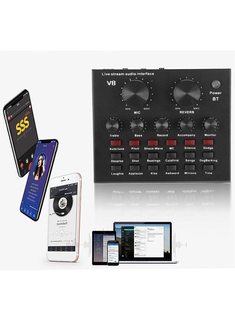 BORTONY V8 Bluetooth 5.0 Audio Mixer DJ Sound Card with 112 Sound Effects & 7 Modes for Live Streaming, Karaoke & PC Recording – Black - Image 3