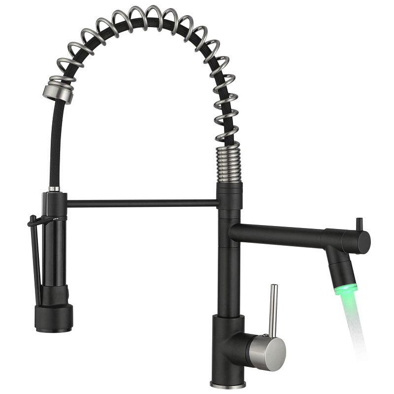Kitchen Faucet Black AIMADI Black and Brushed Nickel Kitchen Faucet with Pull Down SprayerSingle Handle Faucet for Kitchen Sink with LED Light