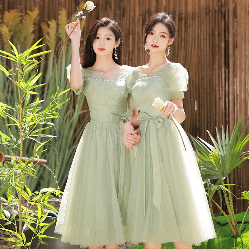 Forest-Style Bridesmaid Dresses, New Graduation Season Dresses For Female Friends, Slimming Mid-Length Dresses For Bridesmaids, 2025 Evening Dresses - Image 5