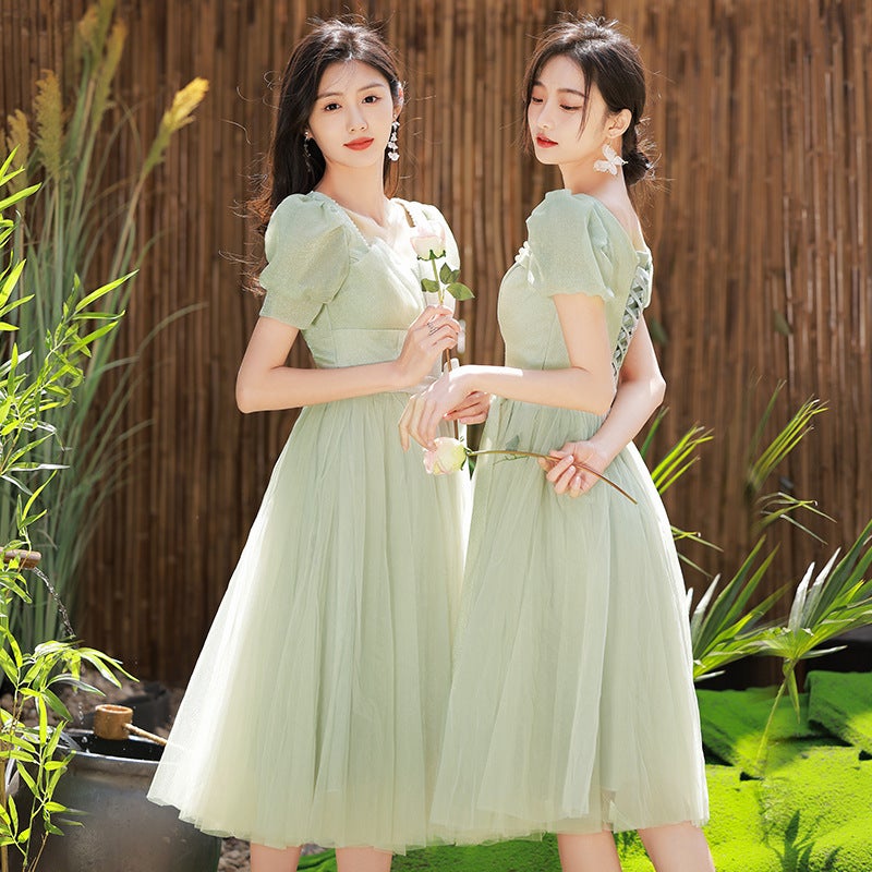 Forest-Style Bridesmaid Dresses, New Graduation Season Dresses For Female Friends, Slimming Mid-Length Dresses For Bridesmaids, 2025 Evening Dresses - Image 4