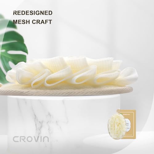 Crovin Bath Puff Shower Sponge - Premium Large 5x7 Exfoliating Pouf Mesh Sponge - 2 Count Loofahs Shower Scrubber for Men and Women-Elastic Hand Strap Body Scrub to Soothe, Cleanse Your Body - Image 3