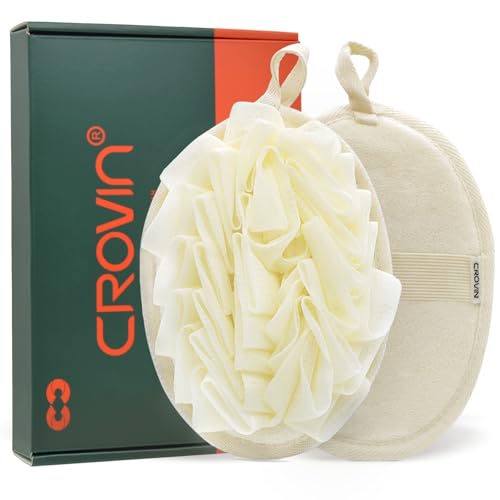 Crovin Bath Puff Shower Sponge - Premium Large 5x7 Exfoliating Pouf Mesh Sponge - 2 Count Loofahs Shower Scrubber for Men and Women-Elastic Hand Strap Body Scrub to Soothe, Cleanse Your Body - Image 1