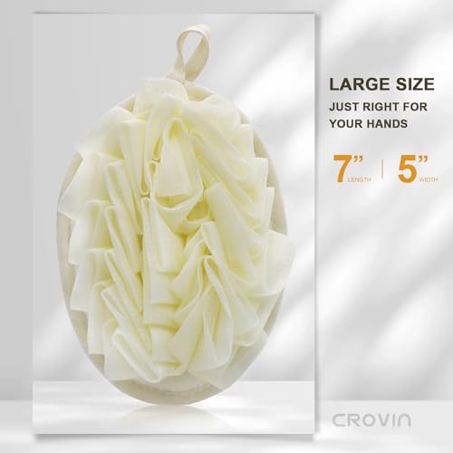 Crovin Bath Puff Shower Sponge - Premium Large 5x7 Exfoliating Pouf Mesh Sponge - 2 Count Loofahs Shower Scrubber for Men and Women-Elastic Hand Strap Body Scrub to Soothe, Cleanse Your Body - Image 4