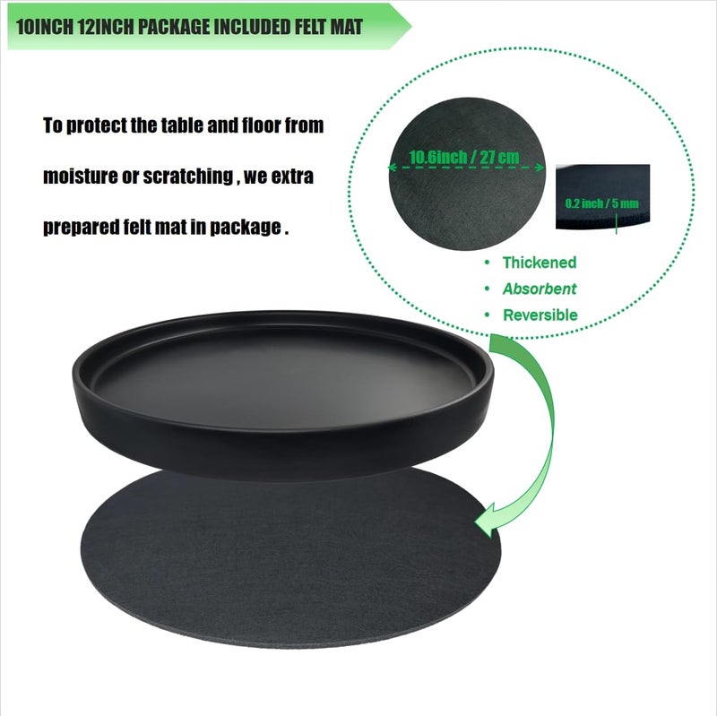 Yukfona Ceramic Plant Saucer Pot Tray 10 Inch, Planter Saucers 4 5 6 7 8 9 10 11 12 13 Inch for Indoors Outdoor, Durable Sturdy Flower Drainage drip Water Tray for Glazed Pots Base (10.7 Inch-Black) - Image 2