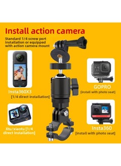 Generic Aluminum Alloy Motorcycle Bicycle Camera Mount Holder GOPRO Action Camera Fixed Seat Recording Instrument Universal Installation-Color:Rear View Mirror Base Installation  - Image 4