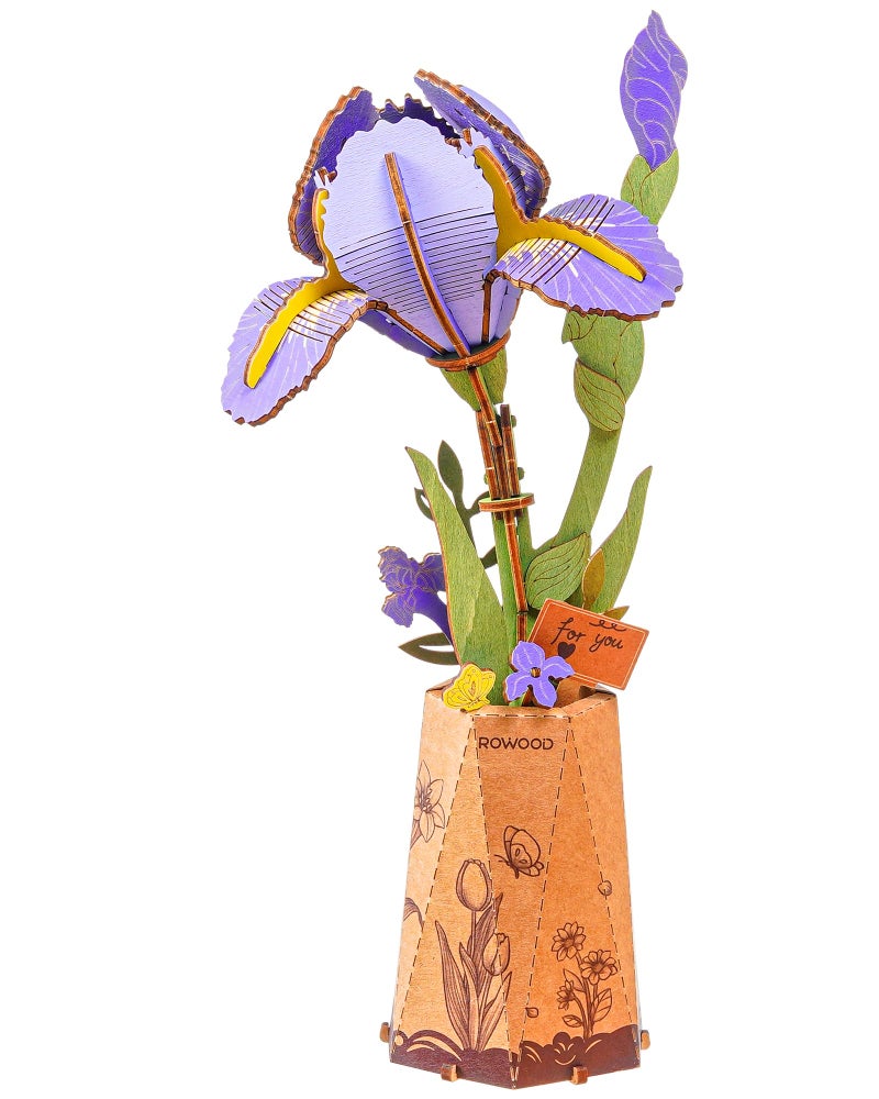 Rowood Purple Iris 3D Puzzles for Adults,Wooden Flower Building Set Craft Kits for Women,Botannical Collection Home Decor,Christmas/Birthday/Mothers Day/Valentine's Day Gift - Image 1