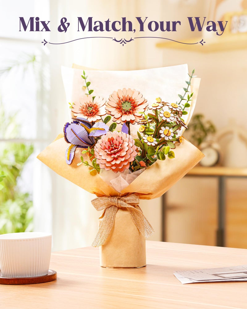 Rowood Purple Iris 3D Puzzles for Adults,Wooden Flower Building Set Craft Kits for Women,Botannical Collection Home Decor,Christmas/Birthday/Mothers Day/Valentine's Day Gift - Image 4