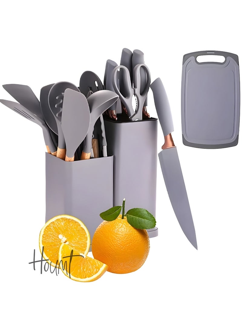 Houmt Silicone Cooking Utensil Set Silicone Kitchen Utensil Set-19 pcs Wooden Handles Utensils Tool for Nonstick Cookware Non Toxic Heat Resistant Kitchen Tools Set - Image 1