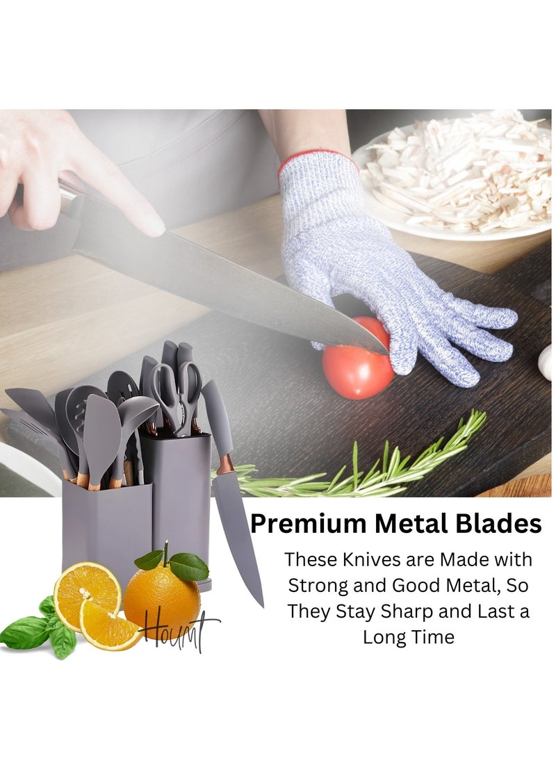 Houmt Silicone Cooking Utensil Set Silicone Kitchen Utensil Set-19 pcs Wooden Handles Utensils Tool for Nonstick Cookware Non Toxic Heat Resistant Kitchen Tools Set - Image 5