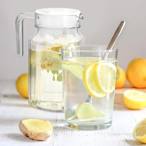 NVRA Premium 500ML Glass Water Jug Pitcher with Plastic Lid, Fridge Jug with Handle, Practical Juice Containers Easy to Use Milk Jug, Iced Tea, Cocktails, Water, Beverages (0.5L Lining Jug) - Image 3