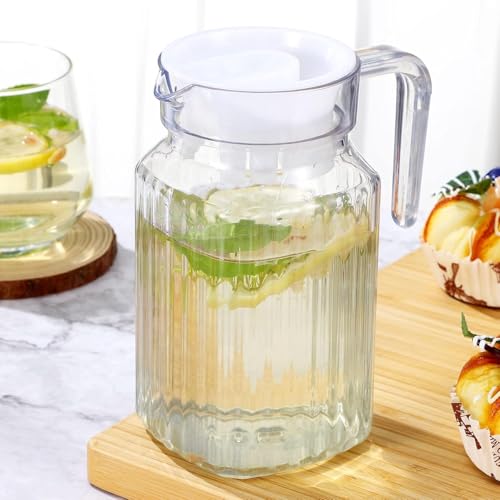 NVRA Premium 500ML Glass Water Jug Pitcher with Plastic Lid, Fridge Jug with Handle, Practical Juice Containers Easy to Use Milk Jug, Iced Tea, Cocktails, Water, Beverages (0.5L Lining Jug) - Image 2