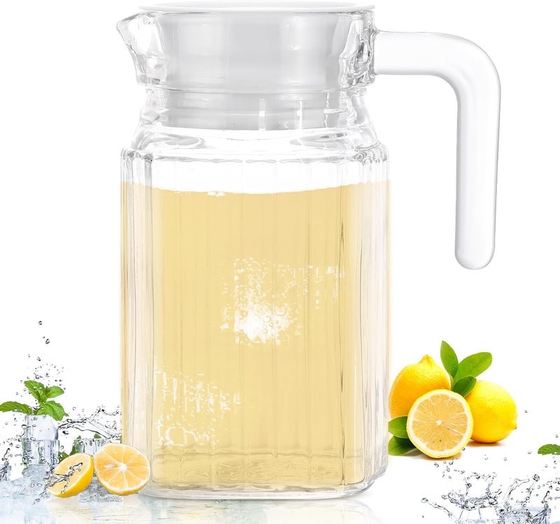 NVRA Premium 500ML Glass Water Jug Pitcher with Plastic Lid, Fridge Jug with Handle, Practical Juice Containers Easy to Use Milk Jug, Iced Tea, Cocktails, Water, Beverages (0.5L Lining Jug) - Image 1