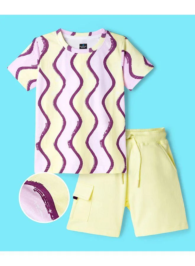 Ollington St. Ollington St. Cotton Knit Printed Half Sleeves T-Shirt & Shorts Set - Multicolour & Lime