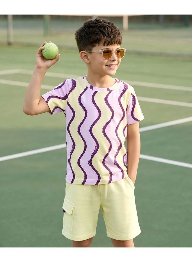 Ollington St. Ollington St. Cotton Knit Printed Half Sleeves T-Shirt & Shorts Set - Multicolour & Lime