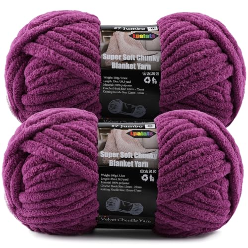 Lpalats 2-Pack Super Soft Chunky Yarn for Crocheting Blankets - 7oz/76.4yd Total, Thick & Plush Chenille Yarn for Quick Baby Projects, Amigurumi, Scarves, Violet - Image 1