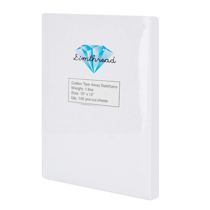 Simthread Tear Away Embroidery Stabilizer Backing - 1.8 Ounces Medium Weight 10" x 12" 100pcs / Pack, Precut Sheets for 5x7 Machine Embroidery Hoop - Image 1
