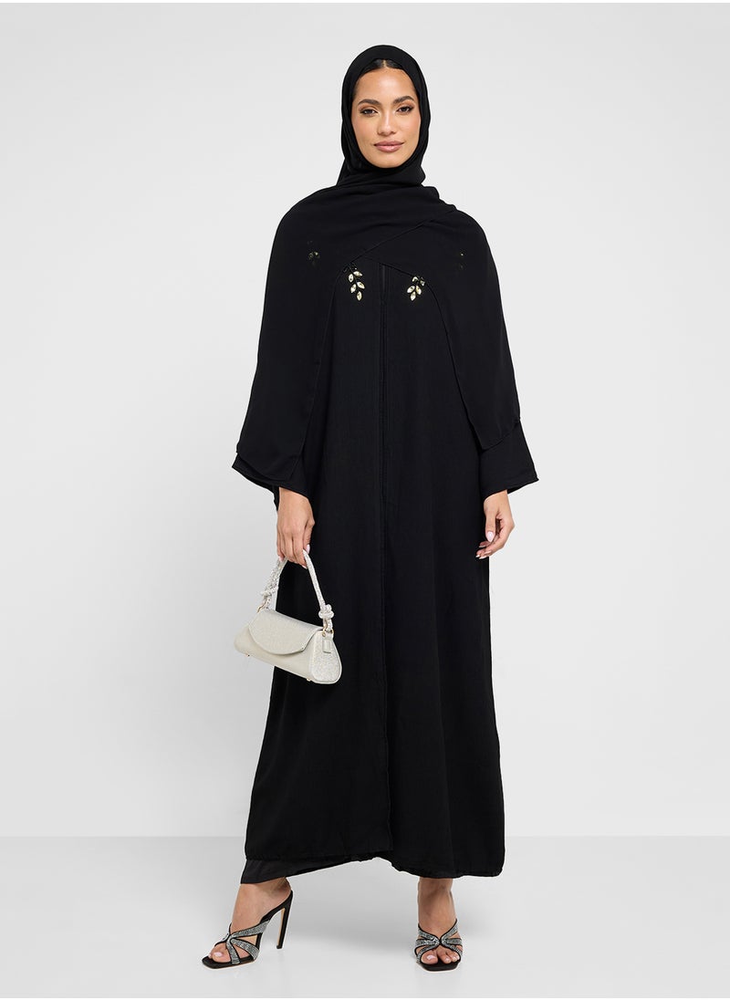 hayas closet Embroidered Abaya with Sheila  - Image 1