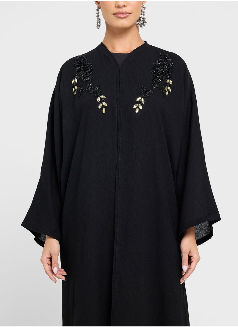 hayas closet Embroidered Abaya with Sheila  - Image 3