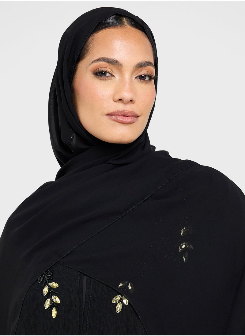 hayas closet Embroidered Abaya with Sheila  - Image 4