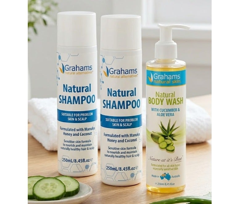 Grahams Natural Alternatives Skin & Hair Care Trio - 2x Natural Shampoo and 1x Body Wash Set (3 x 250mL)