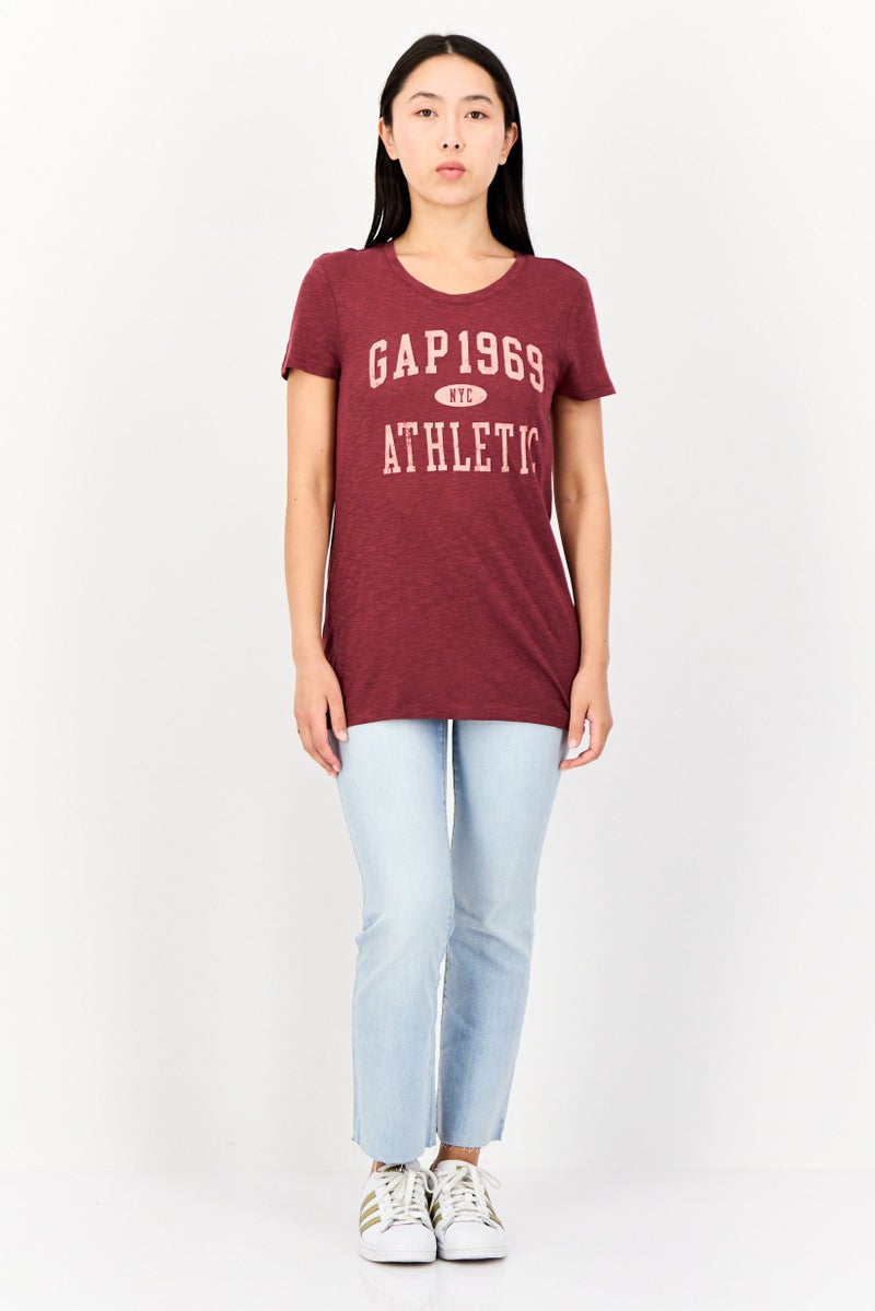 GAP Women Crew Neck Short Sleeves Graphic Print T-Shirt, Maroon - Image 4