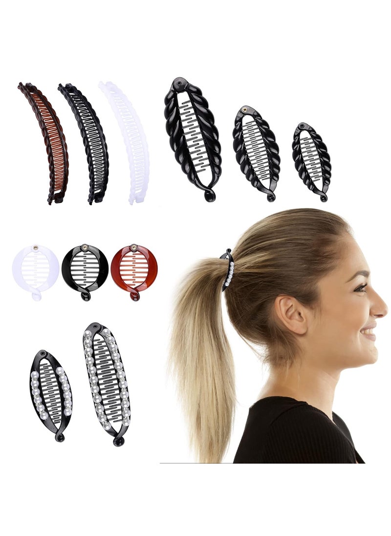 Aethland - Aethland 11PCS Banana Clips Classic Clincher Combs Fishtail Hair Clip Pearl Hair Clip Ponytail Holder for Thick Fine Hair Interlocking Hair Styling Accessories for Women and Girls - Image 1