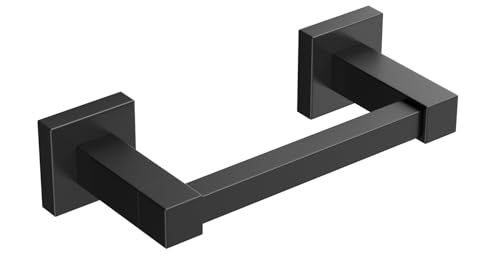 FORIOUS Toilet Paper Holder Stainless Steel Square Double Post Pivoting Tissue Roll Holder Wall Mount for Bathroom Rustproof and Modern Commercial Toilet Paper Dispenser 1 Matte Black