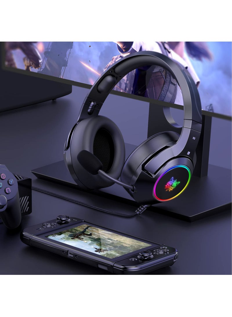 onikuma K9 Wired Headphones With Noise Cancelling Mic 7.1 Surround Sound Earphones RGB Lights For PS4 Xbox One Headset Gamer  - Image 4