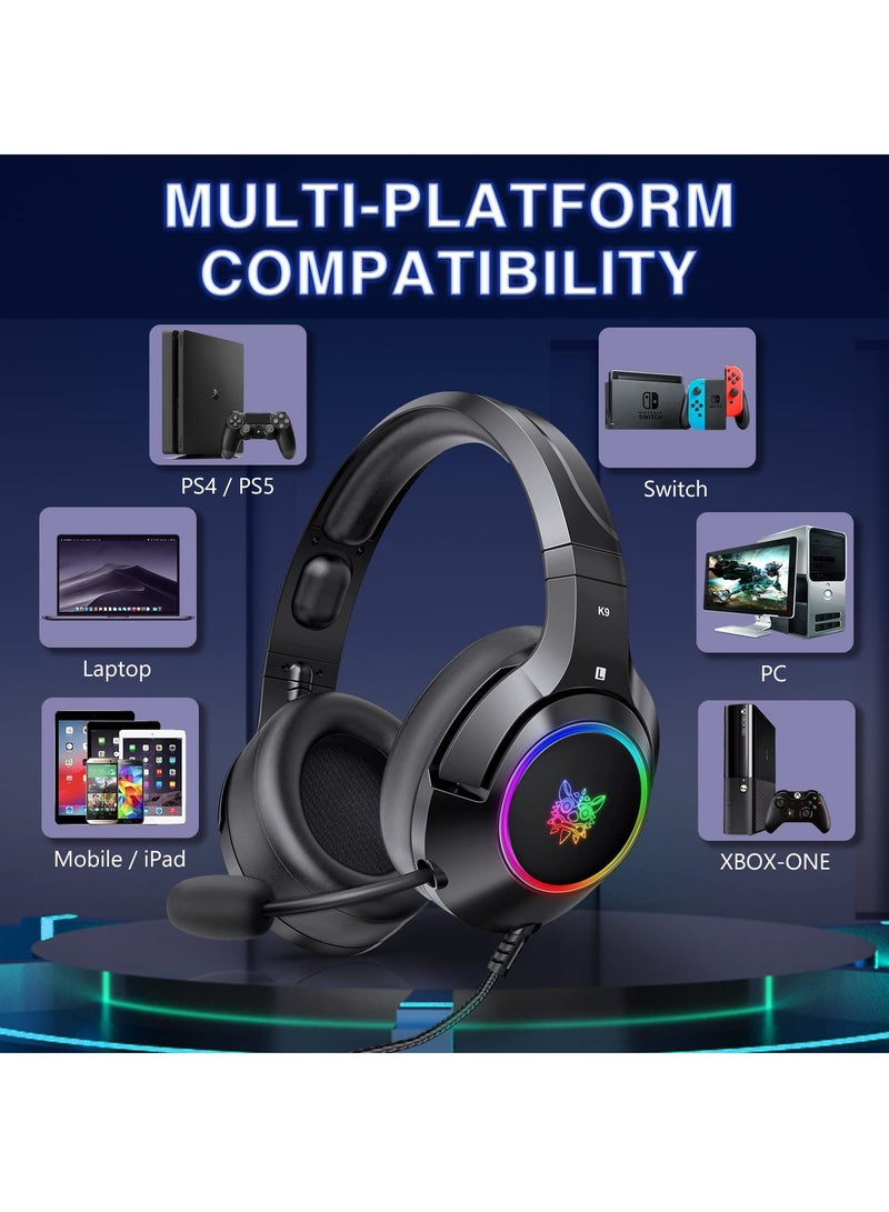onikuma K9 Wired Headphones With Noise Cancelling Mic 7.1 Surround Sound Earphones RGB Lights For PS4 Xbox One Headset Gamer  - Image 5