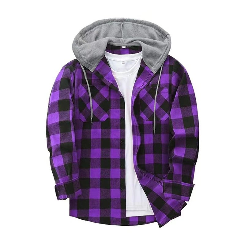 Men's Plaid Hooded Sweatshirt Long Sleeve Casual Cotton Pullover - Image 5