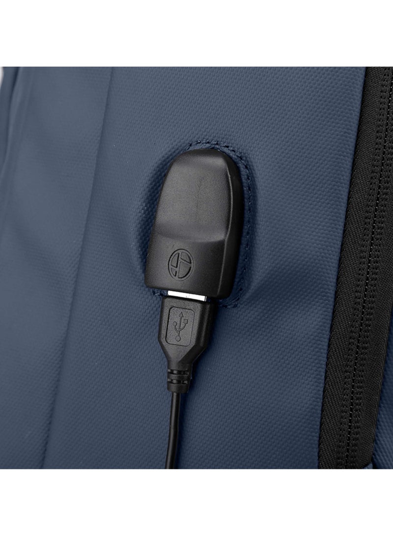 هايك Durable Polyester Backpack Water Resistant Two Way Loader 17-inch Daypack with Built in USB Port for Men and Women, HK2104- Blue - Image 5