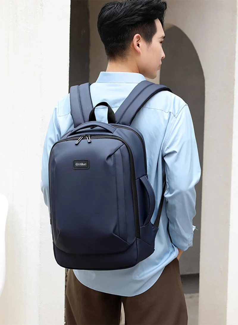 هايك Durable Polyester Backpack Water Resistant Two Way Loader 17-inch Daypack with Built in USB Port for Men and Women, HK2104- Blue