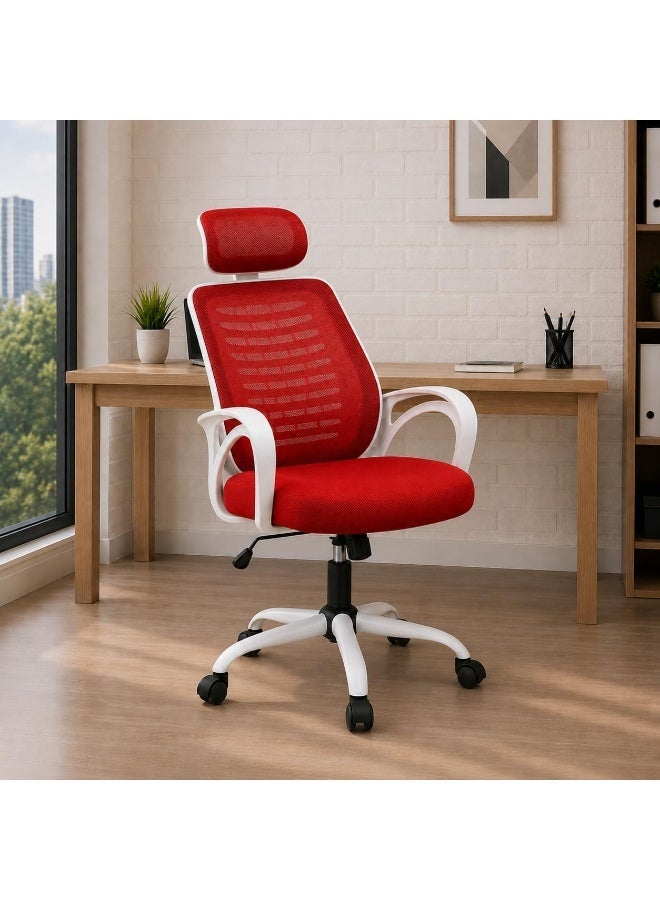 Rama Office Furniture Rama Home Office chair desk chair, Mesh Chair with Headrest Red (With Headrest, Red,white frame) - Image 3