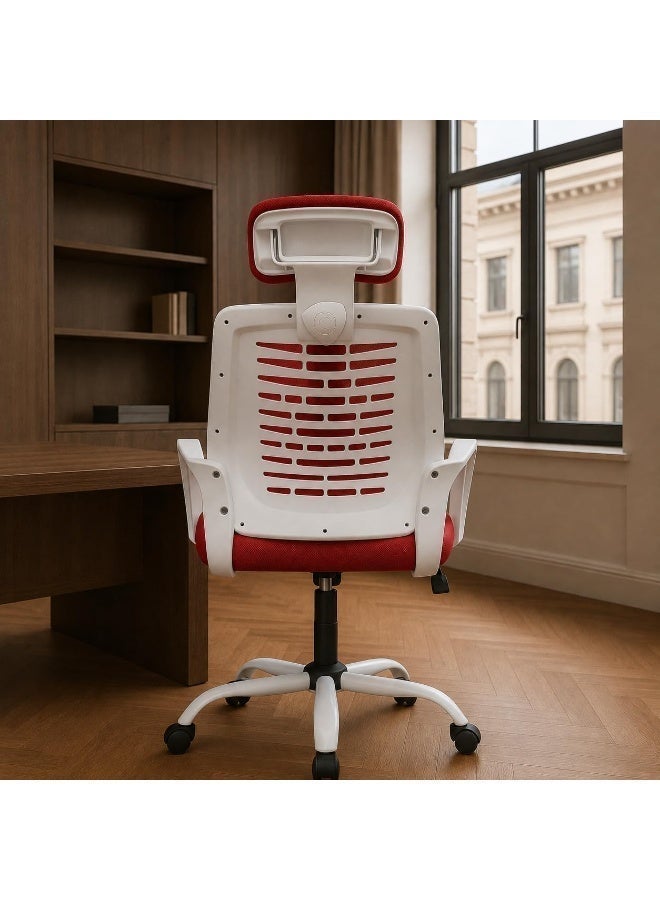 Rama Office Furniture Rama Home Office chair desk chair, Mesh Chair with Headrest Red (With Headrest, Red,white frame) - Image 2