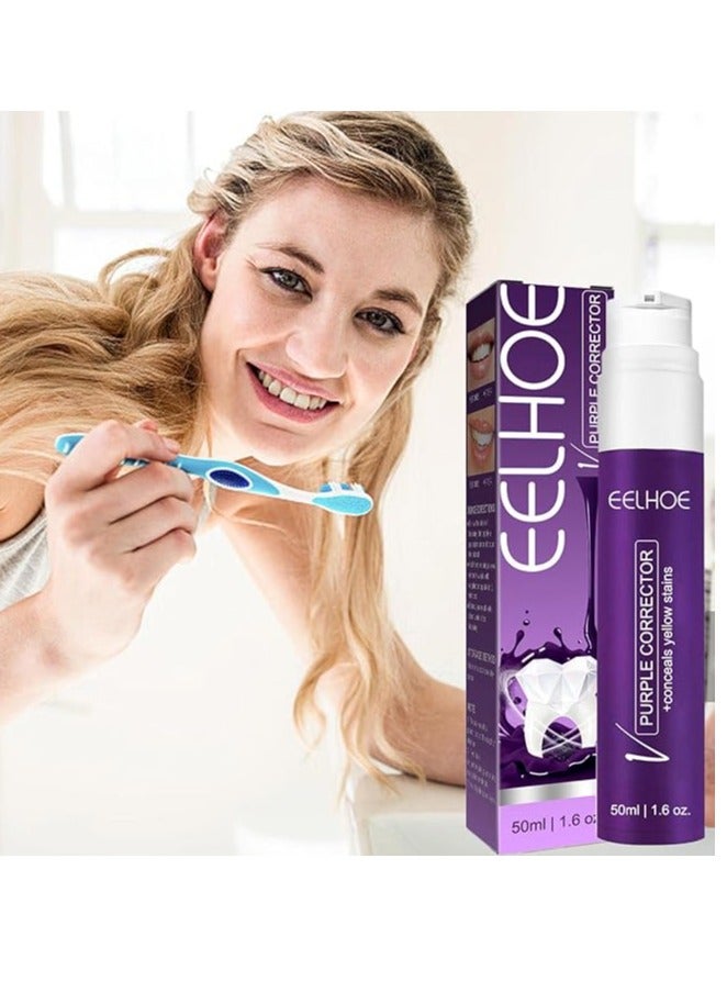 إيلهو مصحح أرجواني 50 مل، معجون أسنان لتبييض الأسنان، تنظيف الأسنان الصفراء، مصحح اللون وإزالة البقع بشكل فعال، العناية بصحة الفم - Image 1