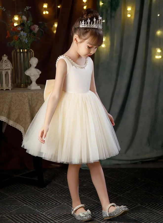 تايك تو Faux Pearl Embellished Mesh Insert Dress by Styli